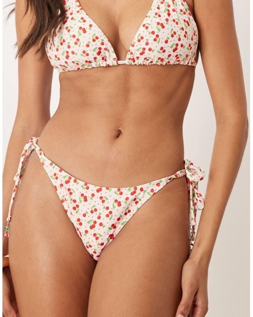 Peek & Beau Brown Fuller Bust Cherry Print Tie Side Bikini Bottom