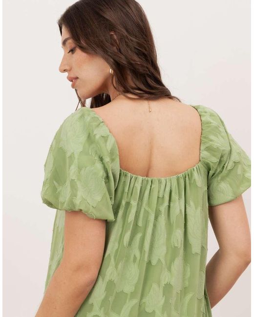 ANAYA Green Floral Burnout Short Sleeve Tiered Maxi Dress