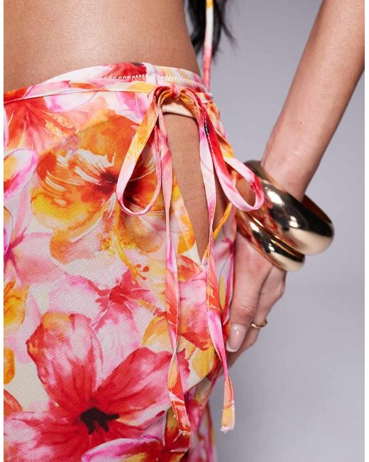 Candypants Pink Floral Abstract Print Polygeorgette Maxi Beach Skirt