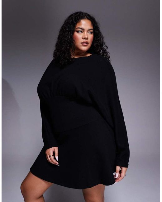ASOS Black Asos Design Curve Supersoft Slash Neck Blouson Batwing Mini Dress