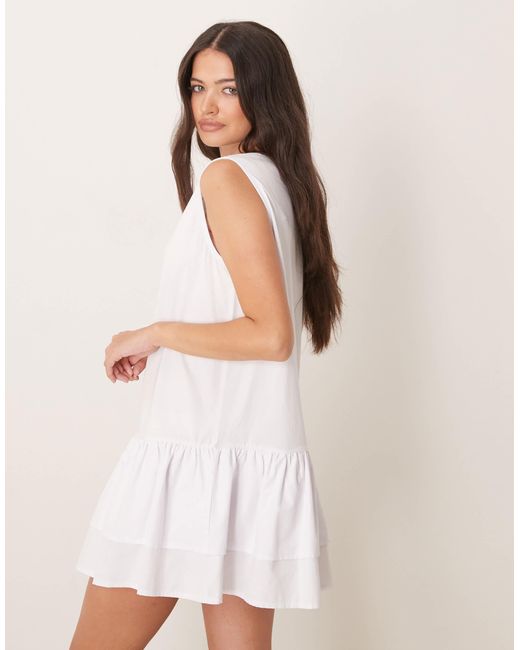 ASOS Natural Dropped Waist Poplin Mix Dress