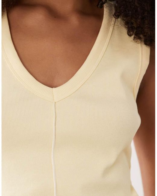 ASOS Brown Ribbed V Neck Vest Top With Exposed Seam Detail