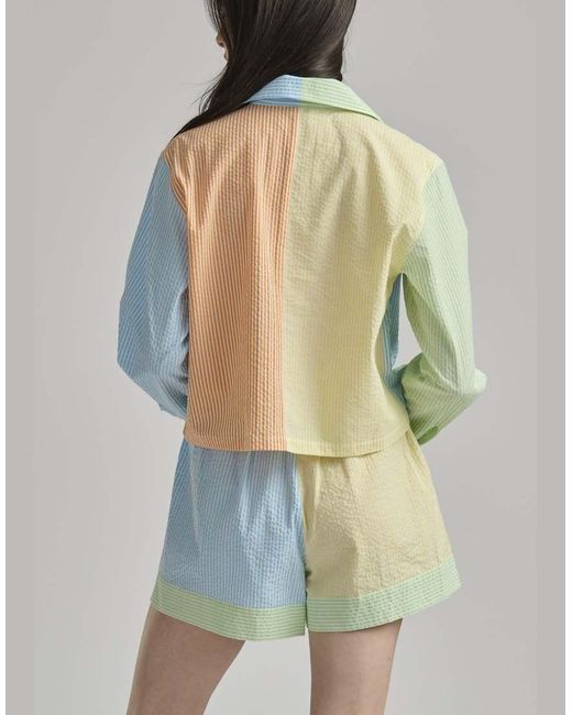 Polo Ralph Lauren Blue Seersucker Long Sleeve Crop Top And Short Sleep Set