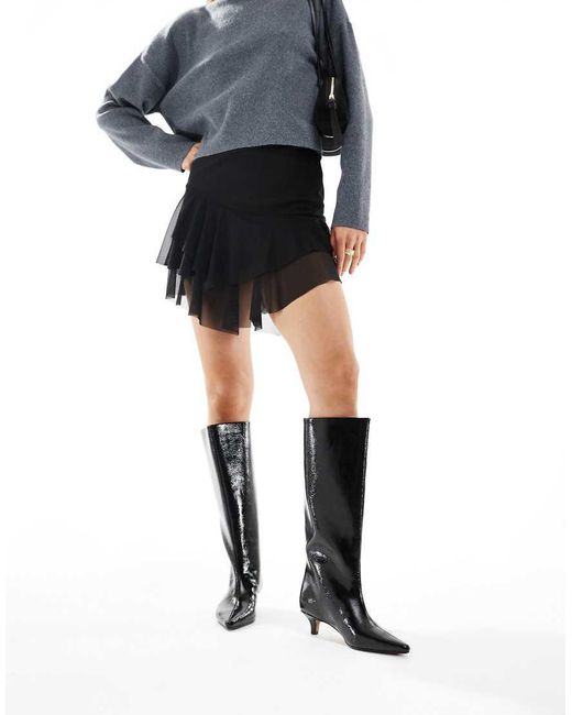 Schuh Black Dorothy Wide Fit Kitten Heel Knee Boots