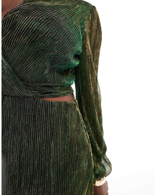 Tfnc Plus Green Pleated Shimmer Maxi Dress