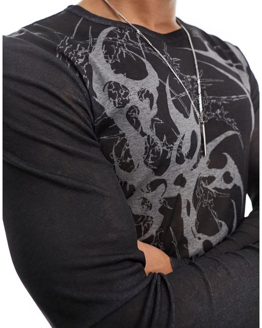 T-shirt moulant à manches longues en tulle à imprimé tatouage ASOS pour homme en coloris Gray