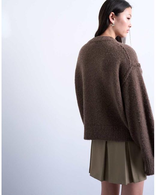 TOPSHOP Brown Knit Wool Blend Fluffy Exposed Seams Easy Sweater