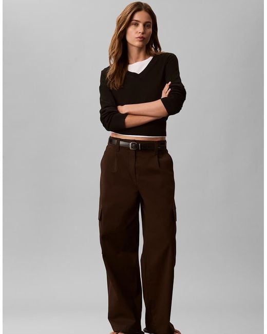 Calvin Klein Brown Cotton Stretch Cargo Pants