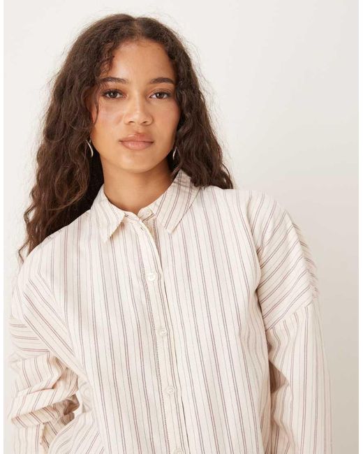 Camisa Oxford Color Crema A Rayas Burdeos De Corte Boyfriend Extragrande De -Blanco Aware de color Natural