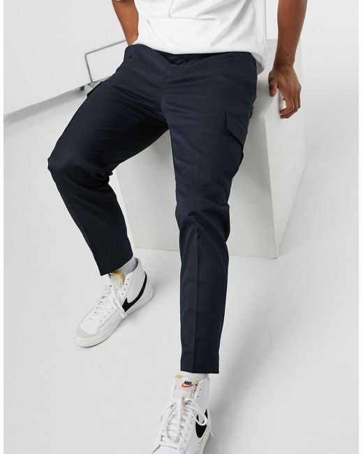 River Island Blue Smart Cargo Trousers for men