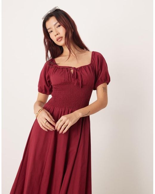 esmé studios Red Esmee Puff Sleeve Tie Front Maxi Beach Dress