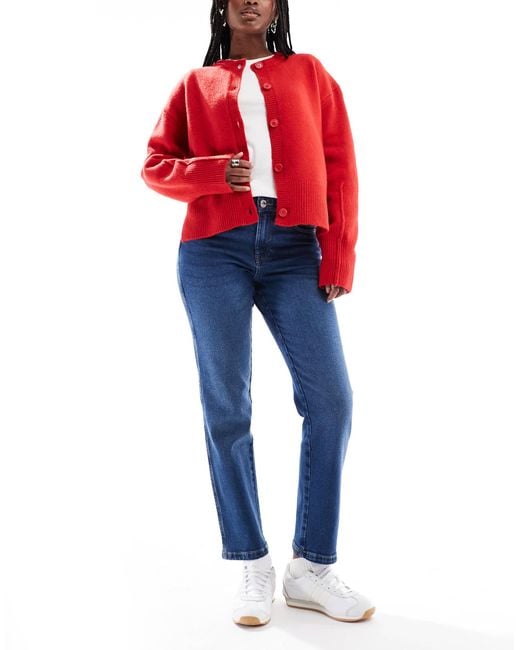 Vero Moda Women's Red Amara Straight Leg Ankle Length Stretch Jeans