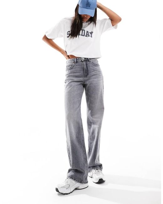 Stradivarius Gray Wide Leg Dad Jean