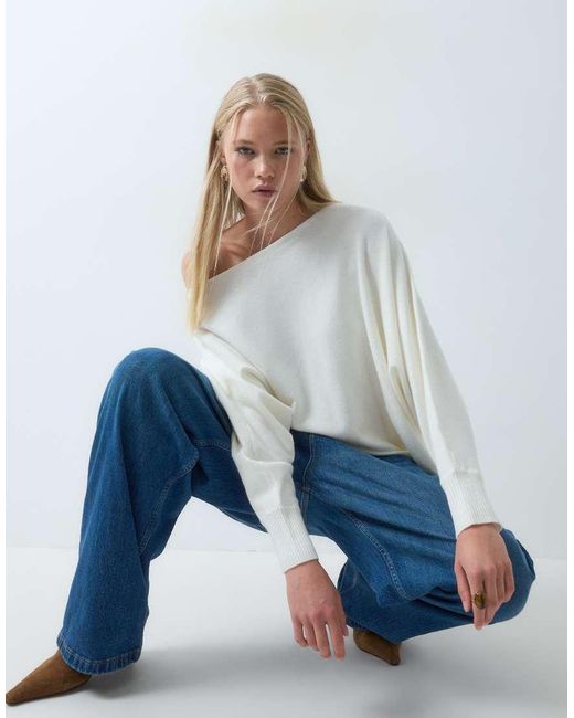 ASOS White Asym Off Shoulder Batwing Sleeve Jumper