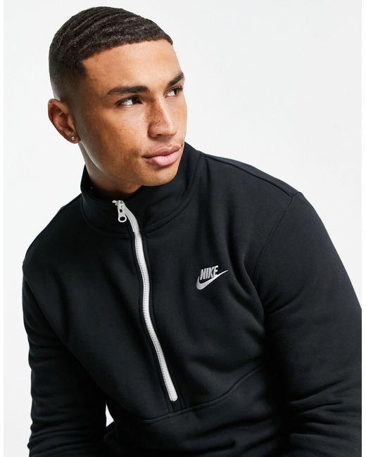 Nike Club Fleece Half Zip Sweat in Black for Men | Lyst UK
