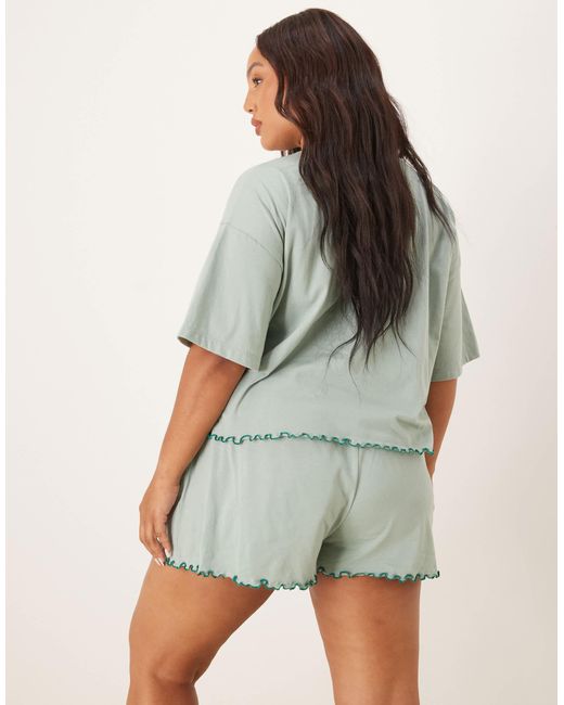 ASOS Green Asos Design Curve Short Sleeve & Short Pyjama Set With Slogan