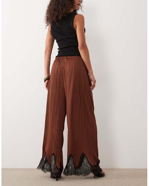 ASOS Brown Mix & Match Plisse Straight Leg Pants