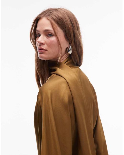 & Other Stories Natural Satin Midaxi Dress With Deep V-neck And Detachable Scarf
