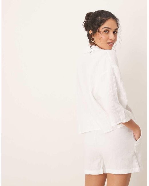 Jdy White Cropped Cheesecloth Shirt Co-Ord