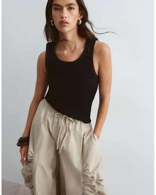 ARRANGE Natural Ruched Barrel Leg Utility Balloon Pants