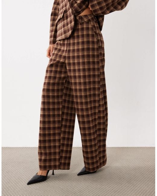 ASOS Brown Brushed Checked Tailored Pants