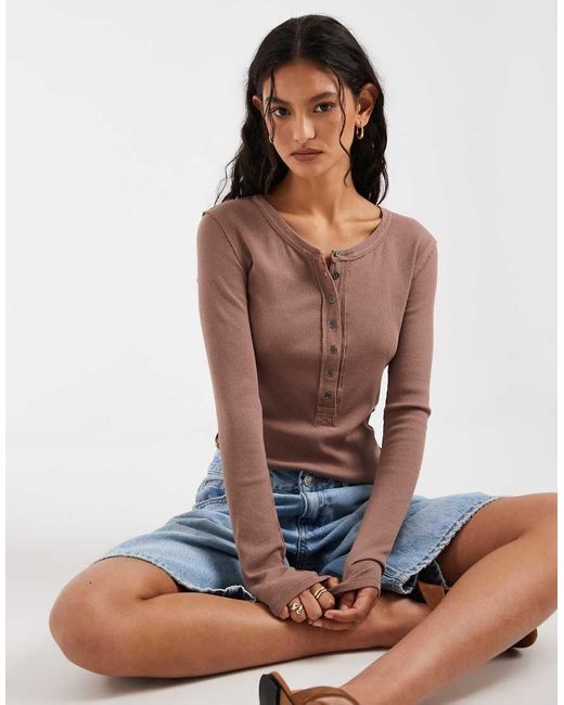 Free People Blue Jamie Henley Long Sleeve T-Shirt