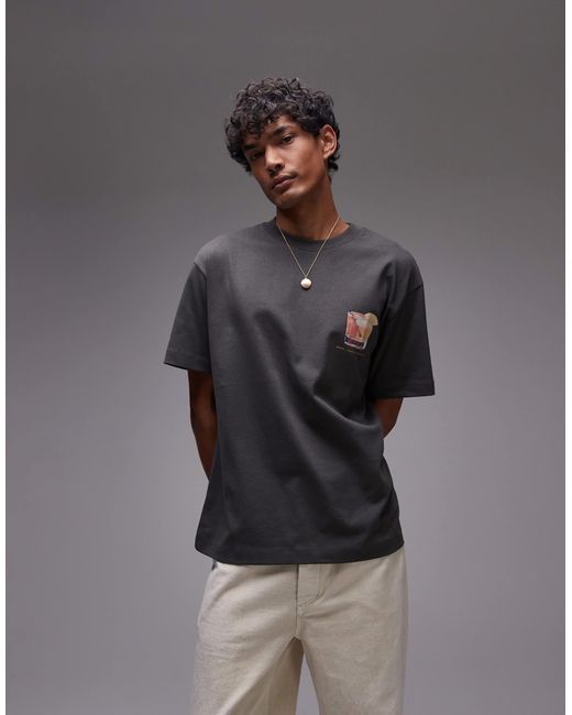 Topman Gray Oversized Fit T-shirt With Front And Back Negroni Print for men
