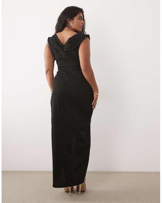 Tfnc Plus Black Wrap Detail Bardot Maxi Dress