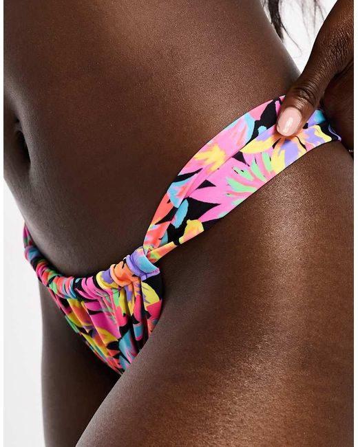 Kulani Kinis Blue Disco Daisy Ruched Thong Bikini Bottoms