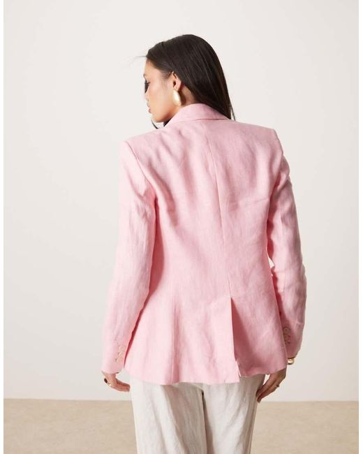 Mango Pink Flax Linen Slim Fit Blazer
