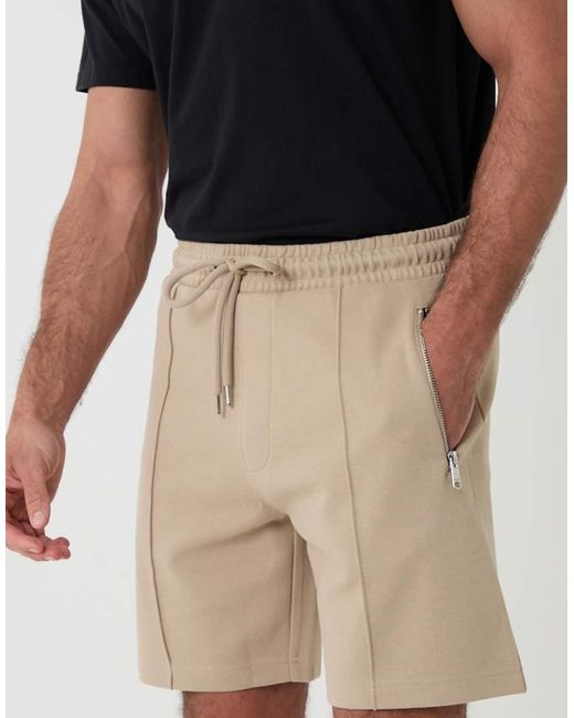 Threadbare Natural Pique Pleated Sweat Shorts for men