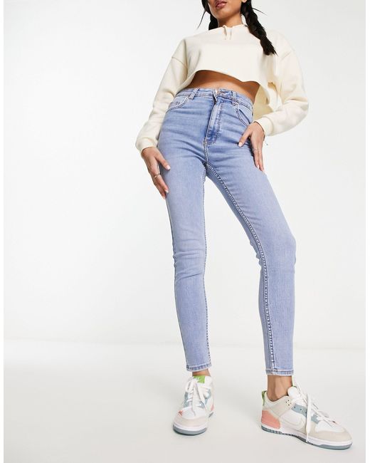 Bershka High Waist Ankle Length Skinny Jean in Blue | Lyst