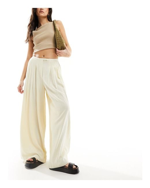 ASOS White Pleated Palazzo Wide Leg Trouser With Linen