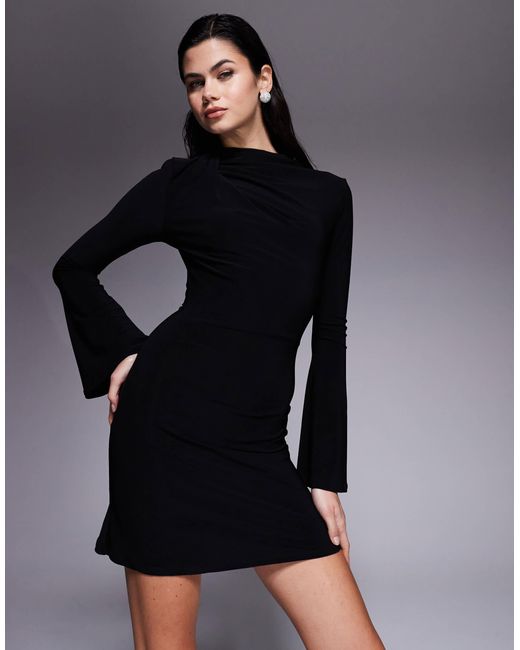 ASOS Black – drapiertes, hochgeschlossenes minikleid