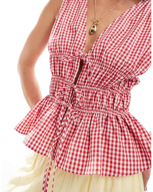 ASOS Mouwloze Top Met Gestrikte Taille in het Red