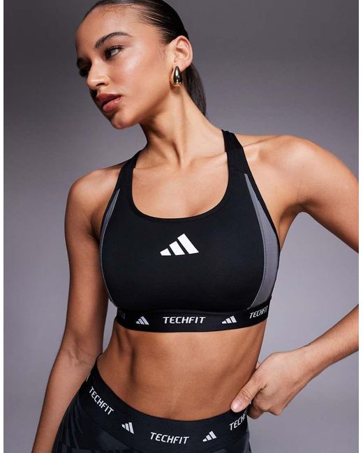 Adidas Originals Blue Adidas Training Tech Fit Mid Support Sports Bra