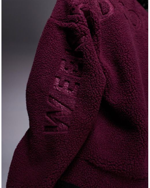 ASOS Purple Weekend Collective Borg Zip Through Fleece With Burnout Graphic