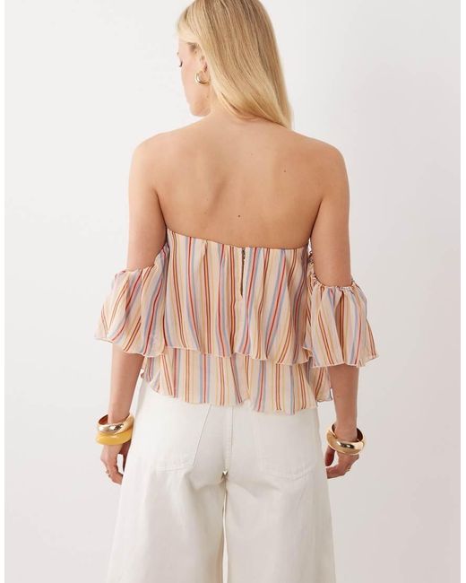 Mango Pink Off The Shoulder Ruffle Detail Blouse