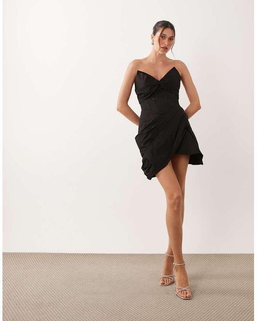 ASOS Black Bandeau Bow Detail Corset Structured Mini Dress