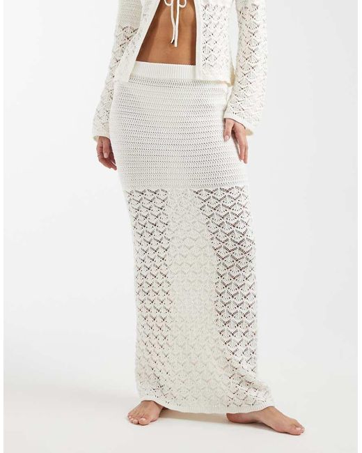 4th & Reckless White Cotton Rich Multi Crochet Maxi Beach Skirt