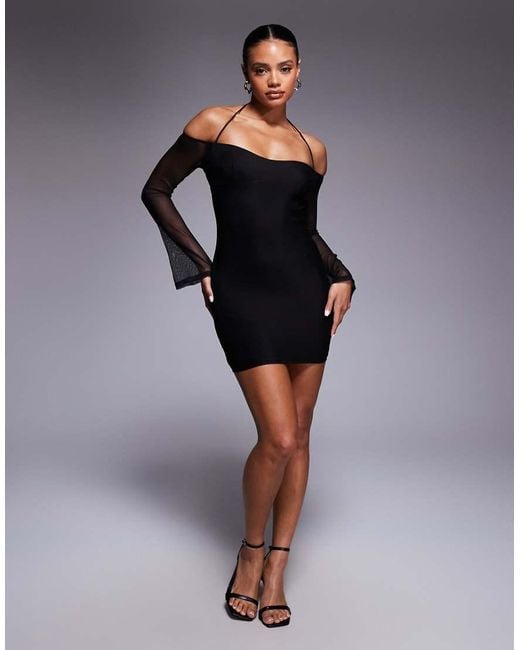 Princess Polly Black Acosta Mesh Sleeve Bodycon Mini Dress