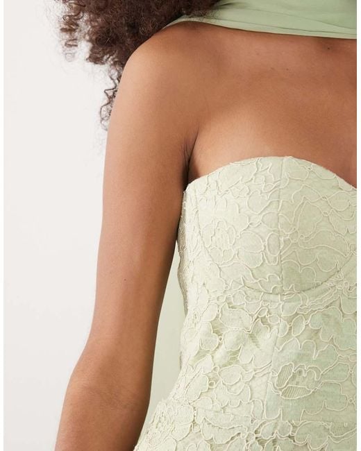 Six Stories Green Lace Corset Maxi Dress With Scarf Neck
