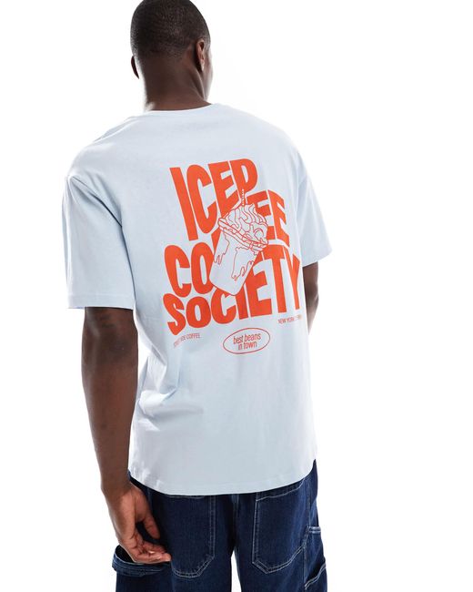 Jack & Jones White Oversize T-shirt With Ice Coffee Back Print for men