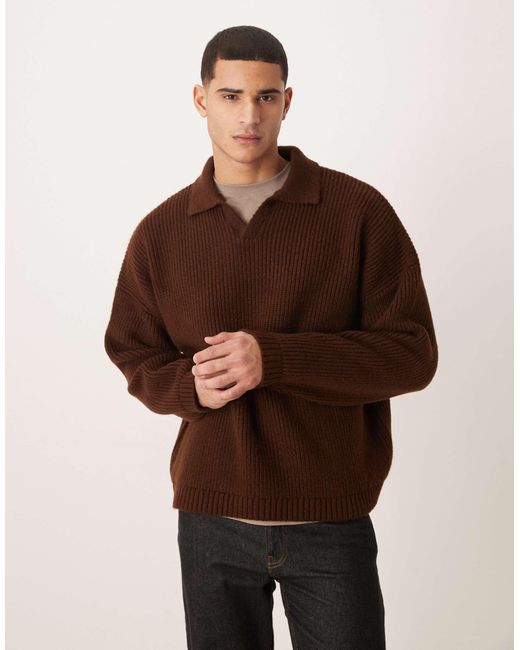 Pull ultra-oversize coupe carrée en maille à côtes anglaises et col cranté - marron ASOS pour homme en coloris Brown