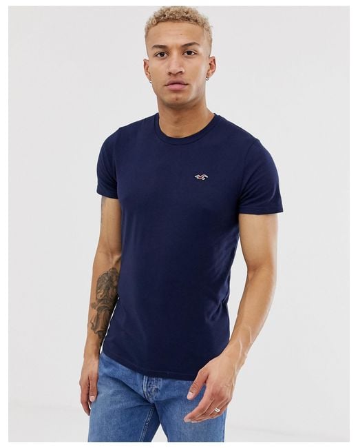 Hollister Blue Crew Neck Seagull Logo T-shirt for men