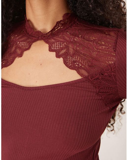 Y.A.S Red Lace Detail Long Sleeve Top