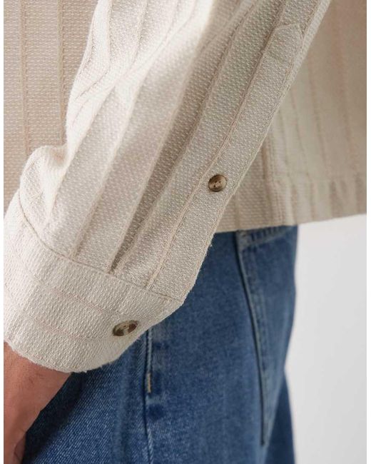 ASOS Natural Boxy Oversized Textured Stripe Shirt for men