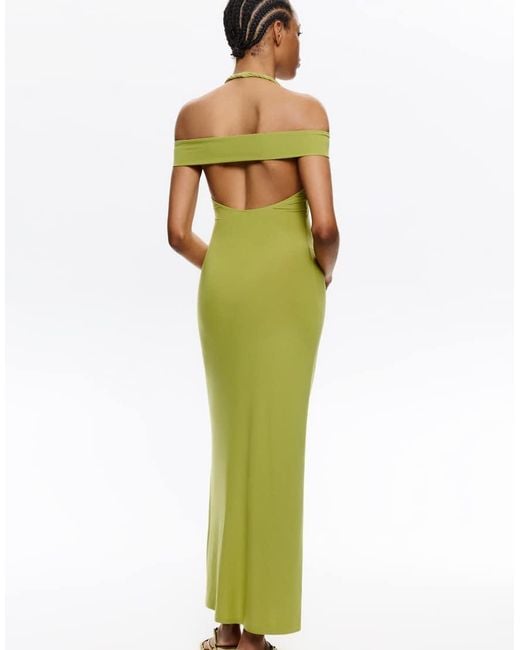 Pull&Bear Green Halterneck Dress With Knot