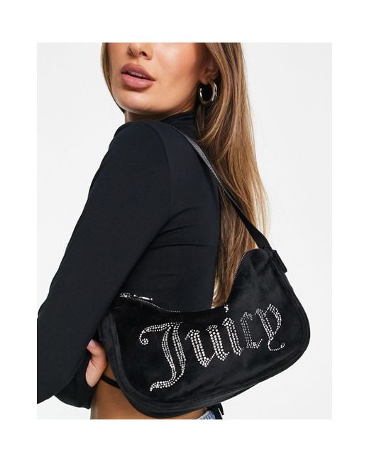 Juicy Couture Black Velour Shoulder Bag With Diamante Detail
