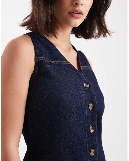 ASOS Blue Denim Sleeveless Fit And Flare Mini Dress